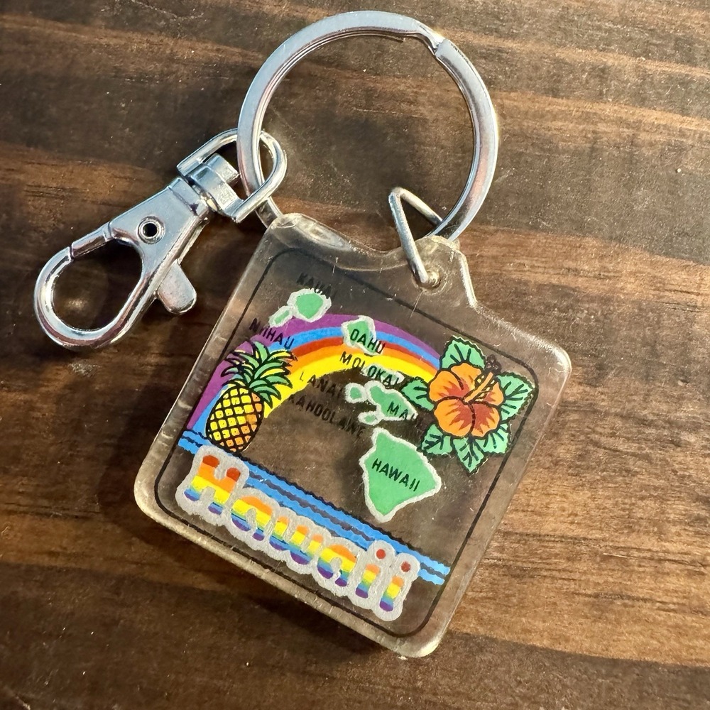 Vintage Clear Acrylic Hawaii Keychain Island 1980s 1990s Vacation Souvenir